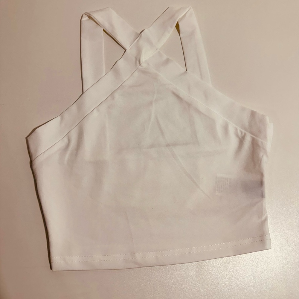 White Crop Top Shein Size XS Cross Front Brand New Dressy Classy WomensGirls